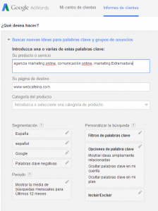 Herramienta Palabras Clave de Google Adwords